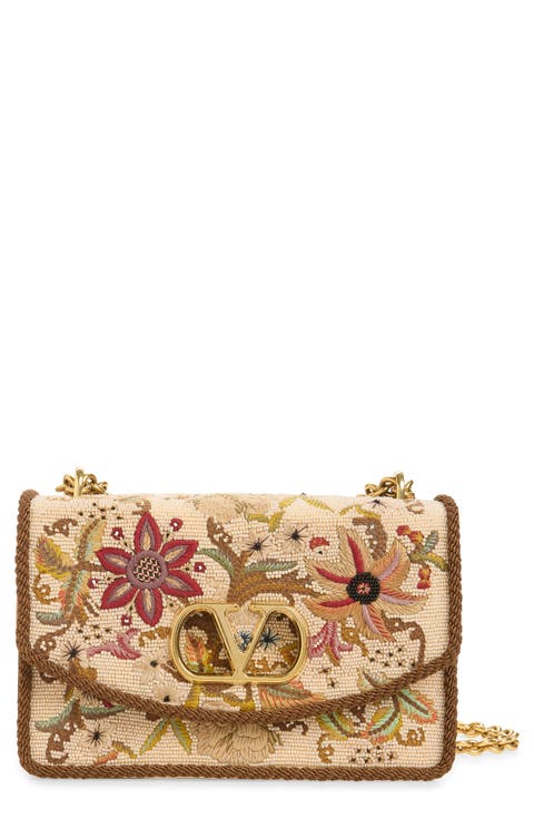 VLogo Embroidered Silk Shoulder Bag