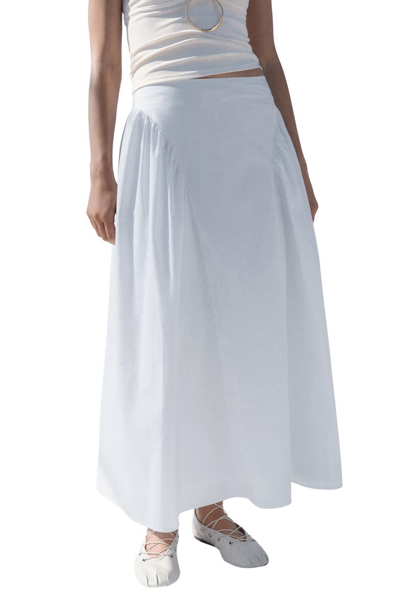 MANGO Cotton Midi Skirt with Pleats, Main, color, White