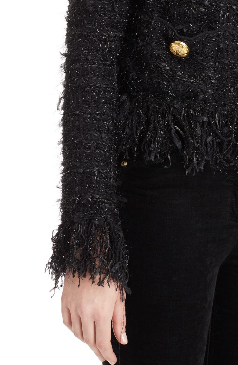 Balmain Fringe Trim Sweater Jacket, Alternate, color,