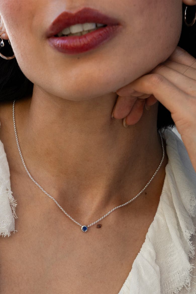 Blue Sapphire Round Dewdrop Pendant, Alternate, color, Sterling Silver