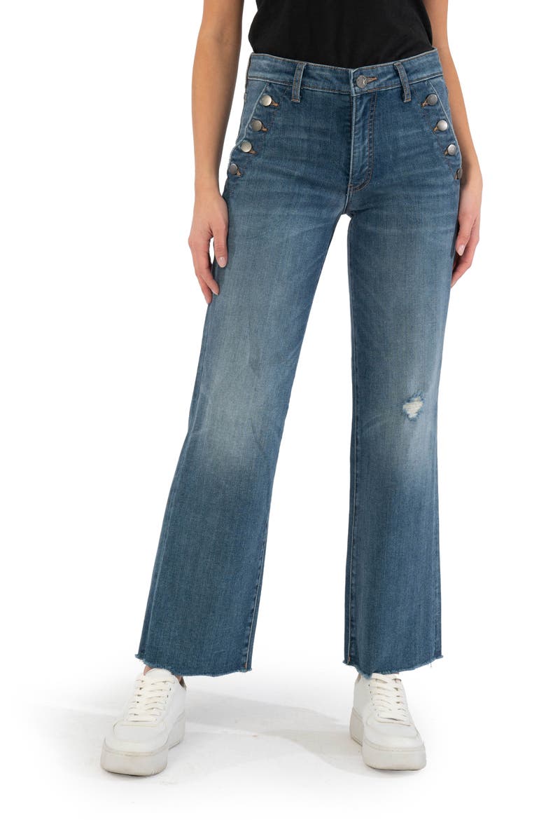 Olivia High Waist Distressed Raw Hem Sailor Jeans, Main, color, SERENENESS