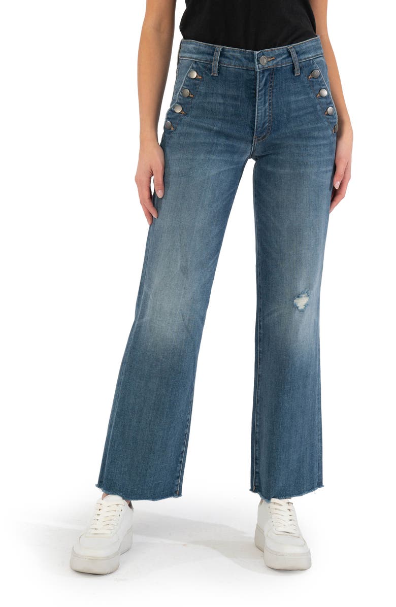 KUT from the Kloth Olivia High Waist Distressed Raw Hem Sailor Jeans, Main, color,