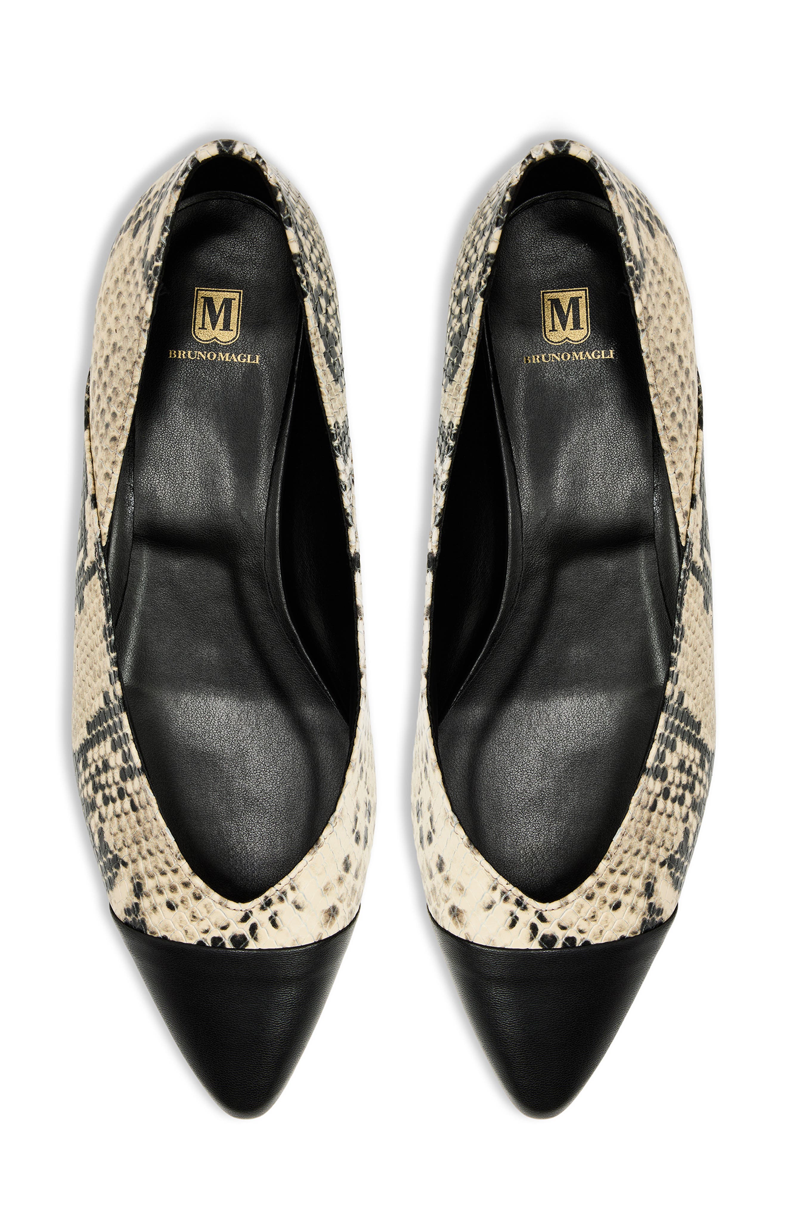 Bruno Magli Parma Pointed Toe Flat, Alternate, color, Ivory Snake/ Black