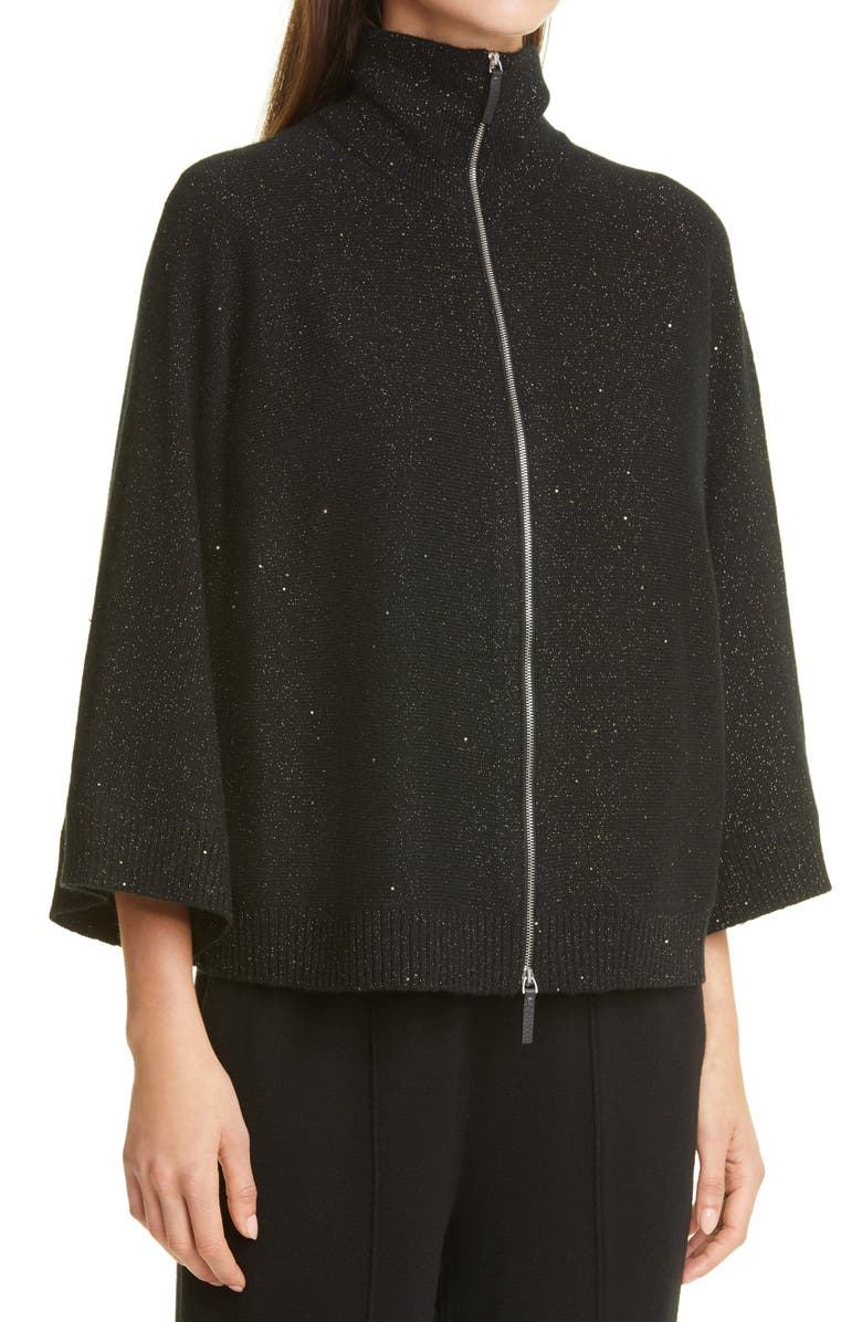 Lafayette 148 New York Zip Front Metallic Cashmere & Silk Blend Sweater Cape, Alternate, color, 