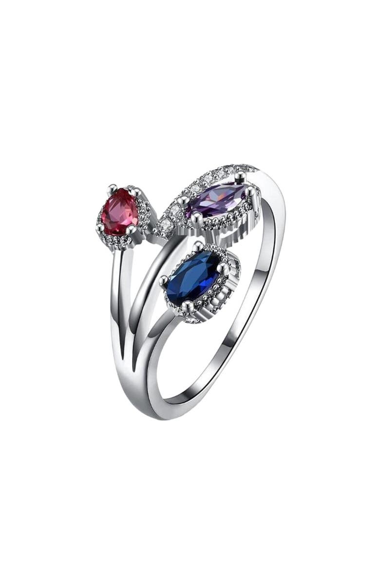 Hollywood Sensation Multicolor Flower Ring with Cubic Zirconia Stones, Main, color, Silver