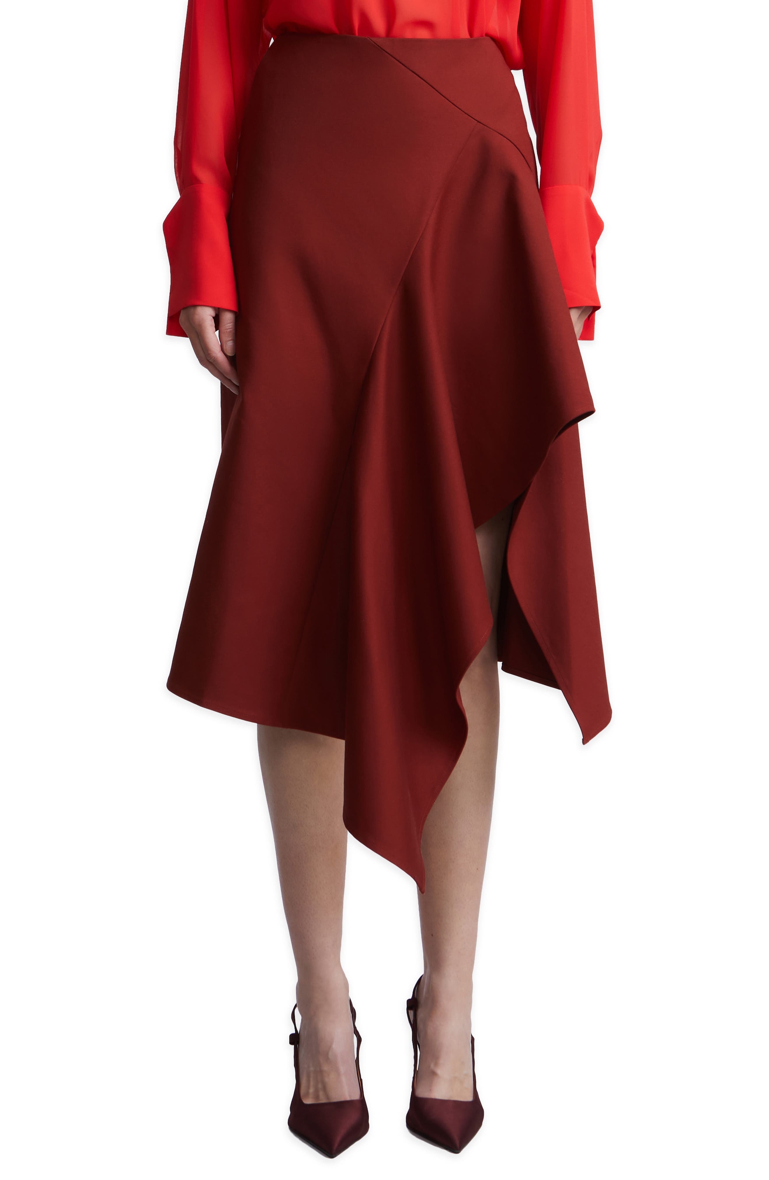 Bcbgmaxazria Emma Asymmetrical Cotton Blend Midi Skirt In Brown