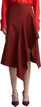 BCBGMAXAZRIA Emma Asymmetrical Cotton Blend Midi Skirt
