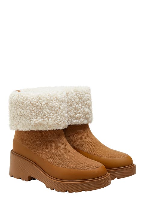 Faux Fur Platform Chunky Wedge Boots
