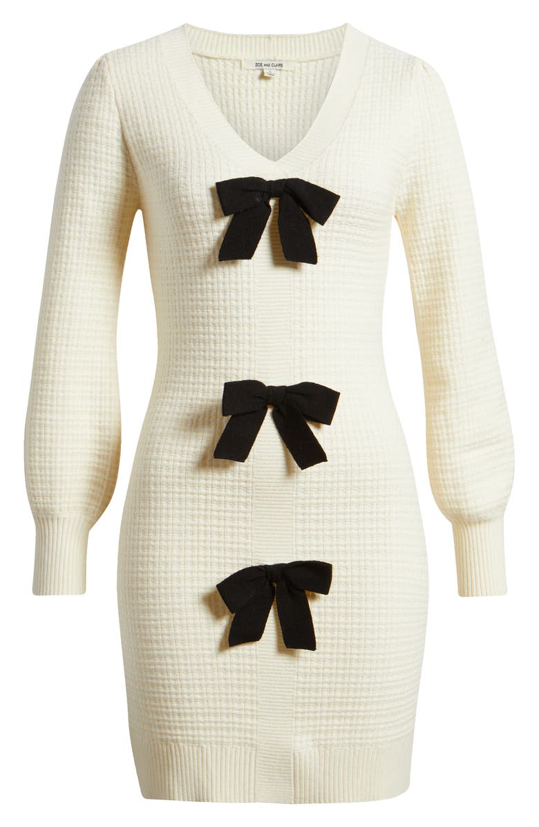 ZOE AND CLAIRE Bow Long Sleeve Sweater Dress, Alternate, color, Cream