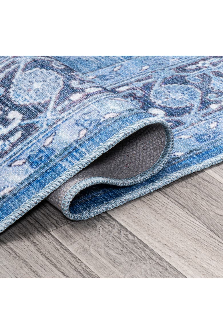 Maris Ornate Medallion Machine-Washable Round Area Rug, Alternate, color, Blue/Navy