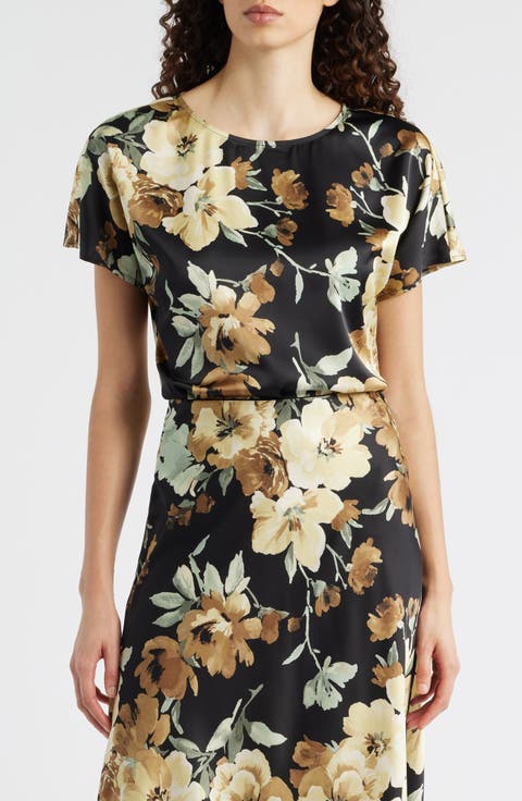 Floral Print Bateau Neck Top