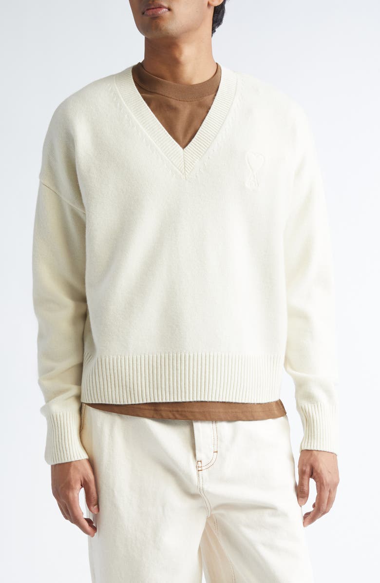 AMI PARIS Ami De Coeur Wool & Cashmere Sweater, Main, color, Ivoire