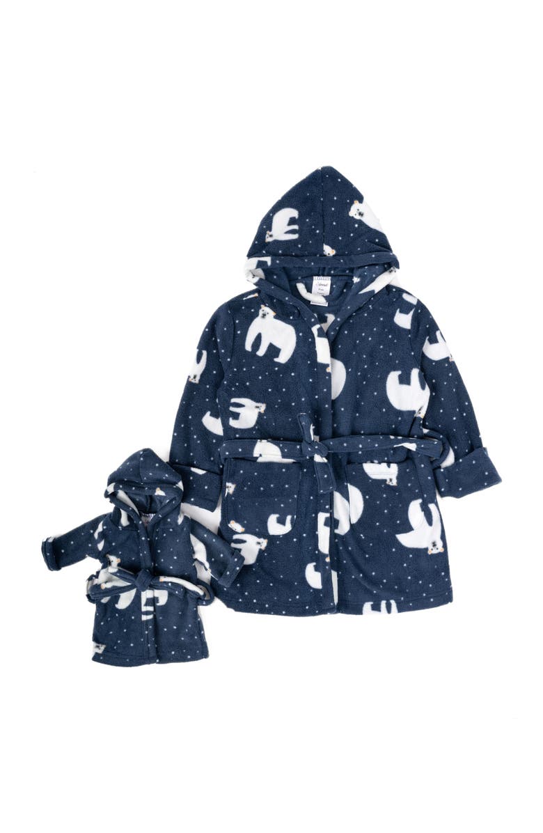 Leveret Girls Fleece Hooded Robe with Matching Doll Robe, Main, color, Polar Bear