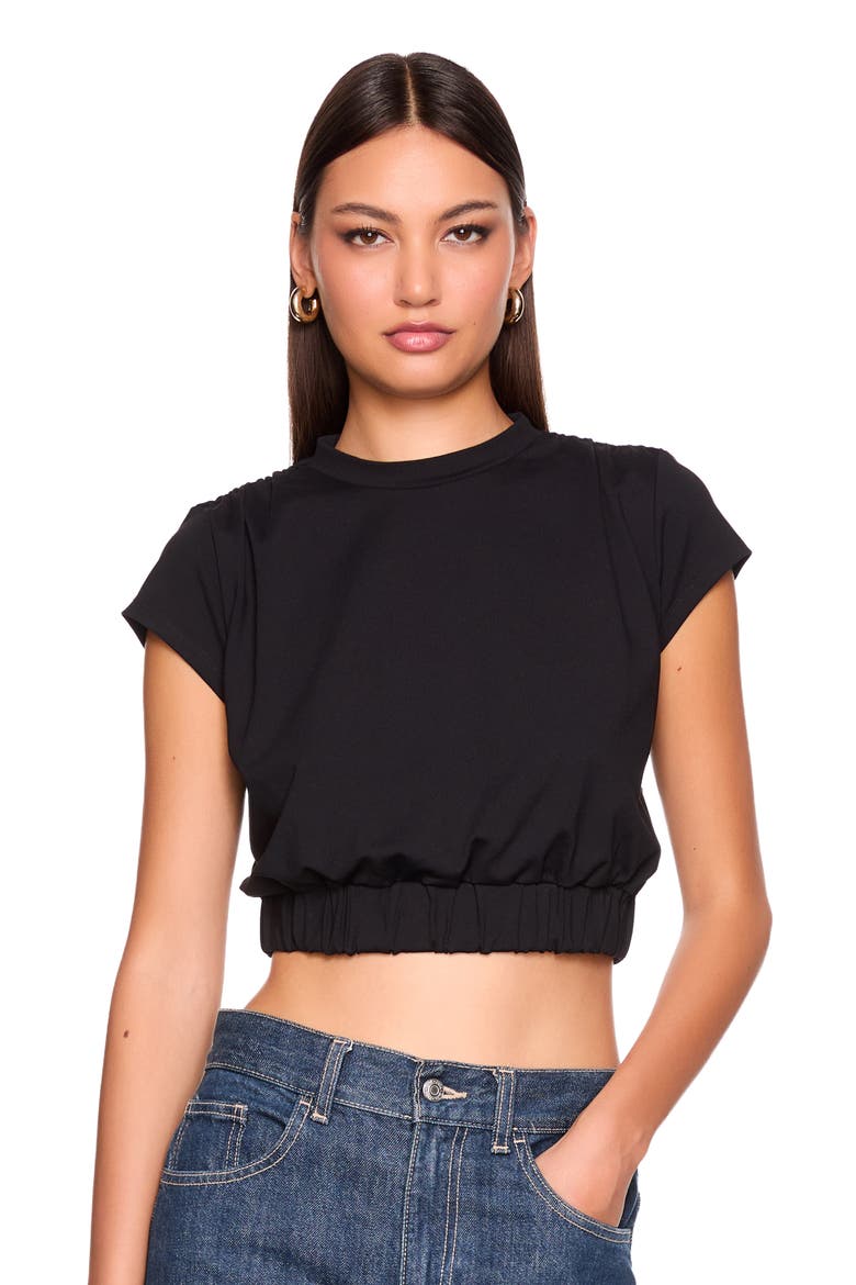 Gathered Hem Cropped T-Shirt, Alternate, color, BLACK