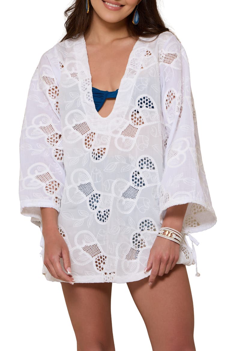 Heart Eyelet Short Kaftan, Main, color, WHITE