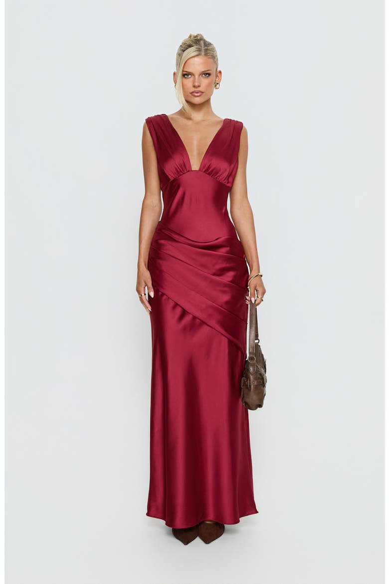 False Alarm Plunge Asymmetrical Gown, Alternate, color, RED