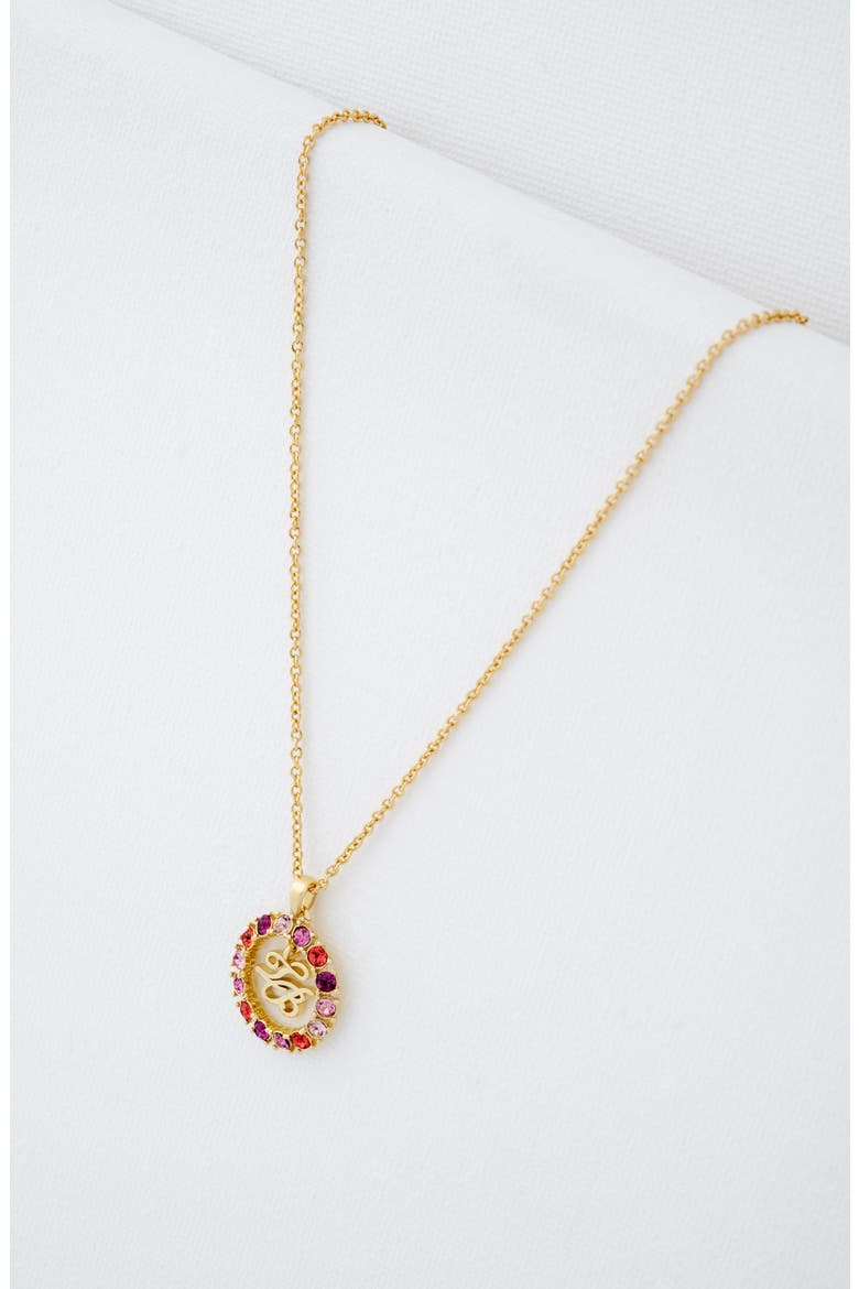 Molli Monogram Crystal Pendant Necklace, Alternate, color, GOLD TONE FUCHSIA MULTI
