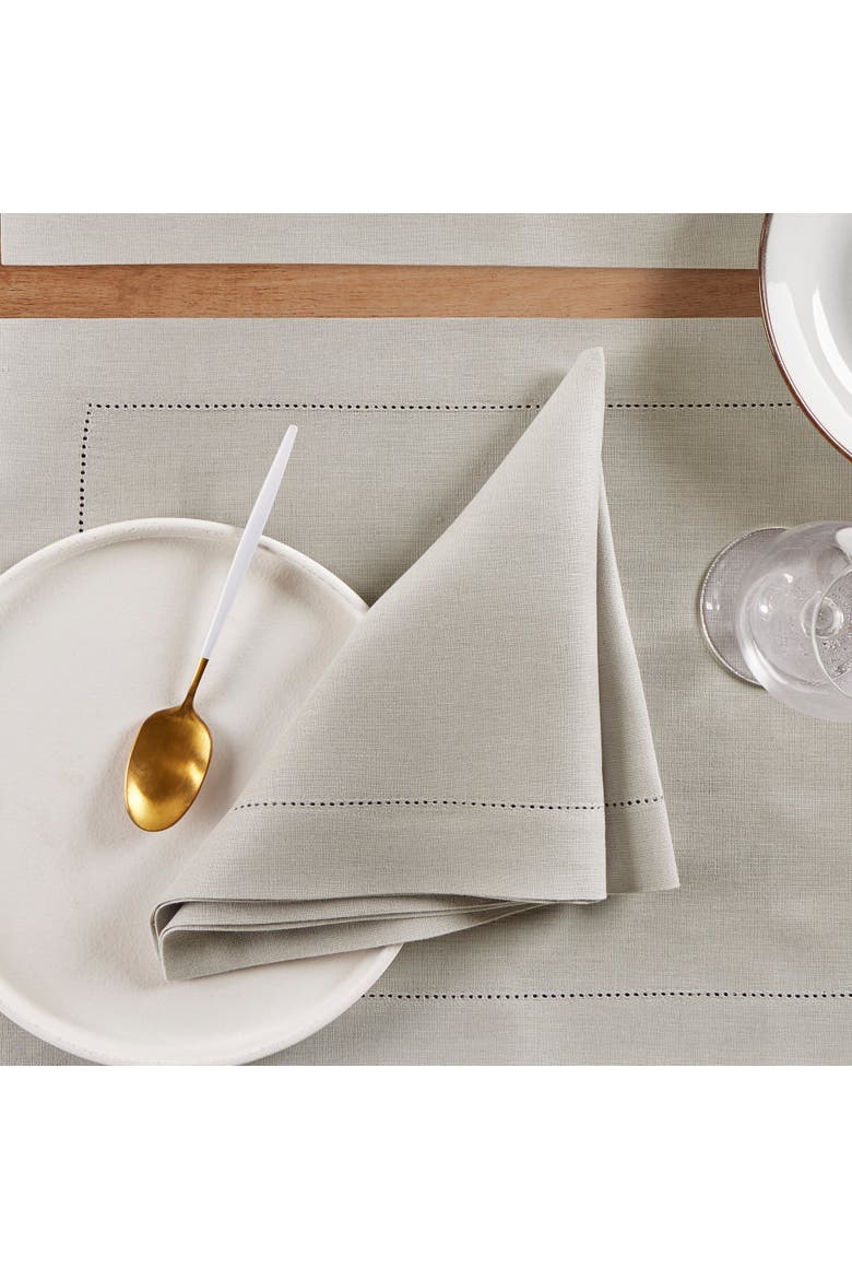 Linen Dinner Napkins Set of 4, 20 x 20" - Medium Weight Hemstitch, Alternate, color, Light Grey