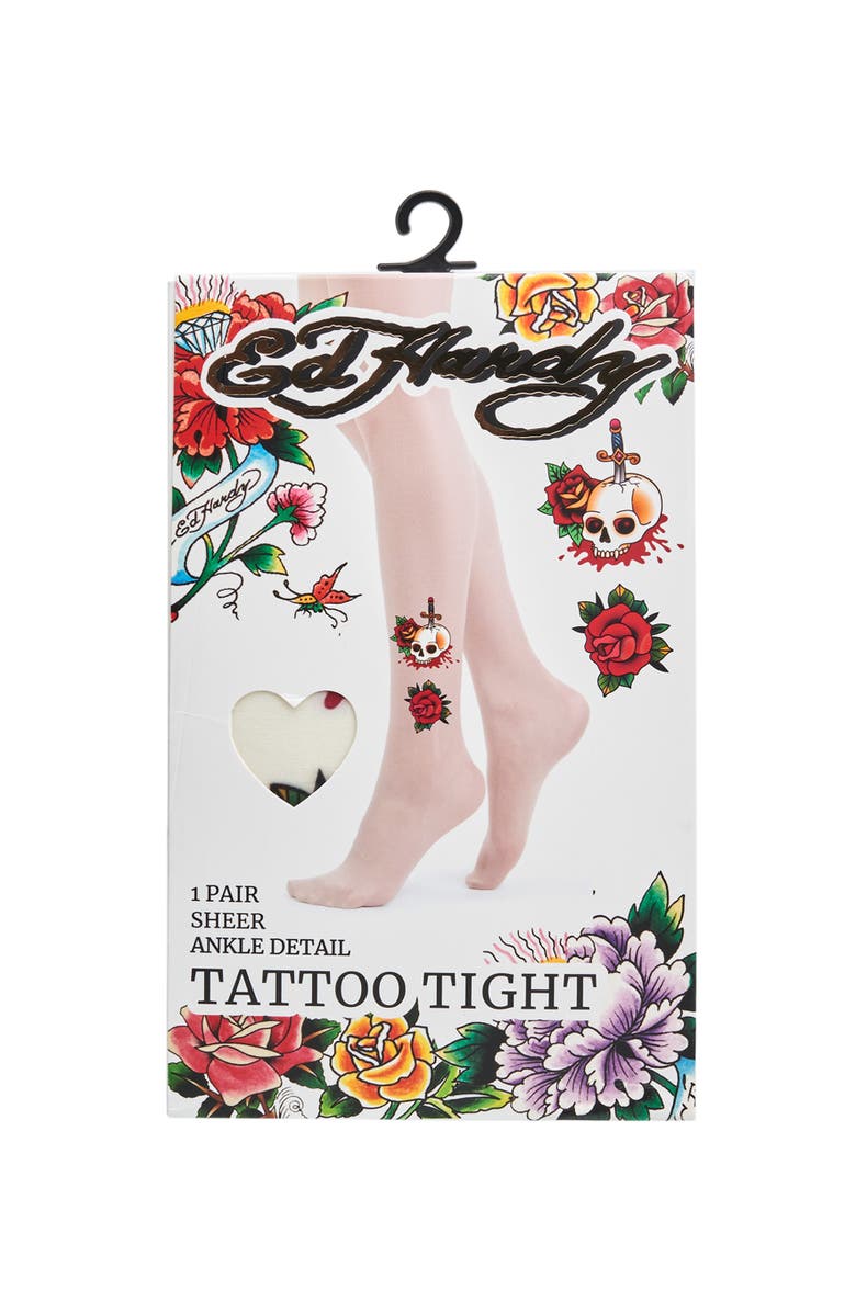 Ed Hardy Womens Rose Skull Tattoo Tights 1-Pack, Alternate, color, Ivory