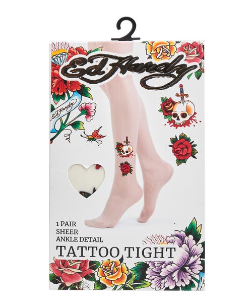 Ed Hardy Womens Rose Skull Tattoo Tights 1-pack In White