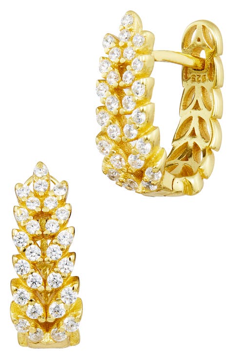18K Gold Plated Cubic Zirconia Chevron Huggie Hoop Earrings