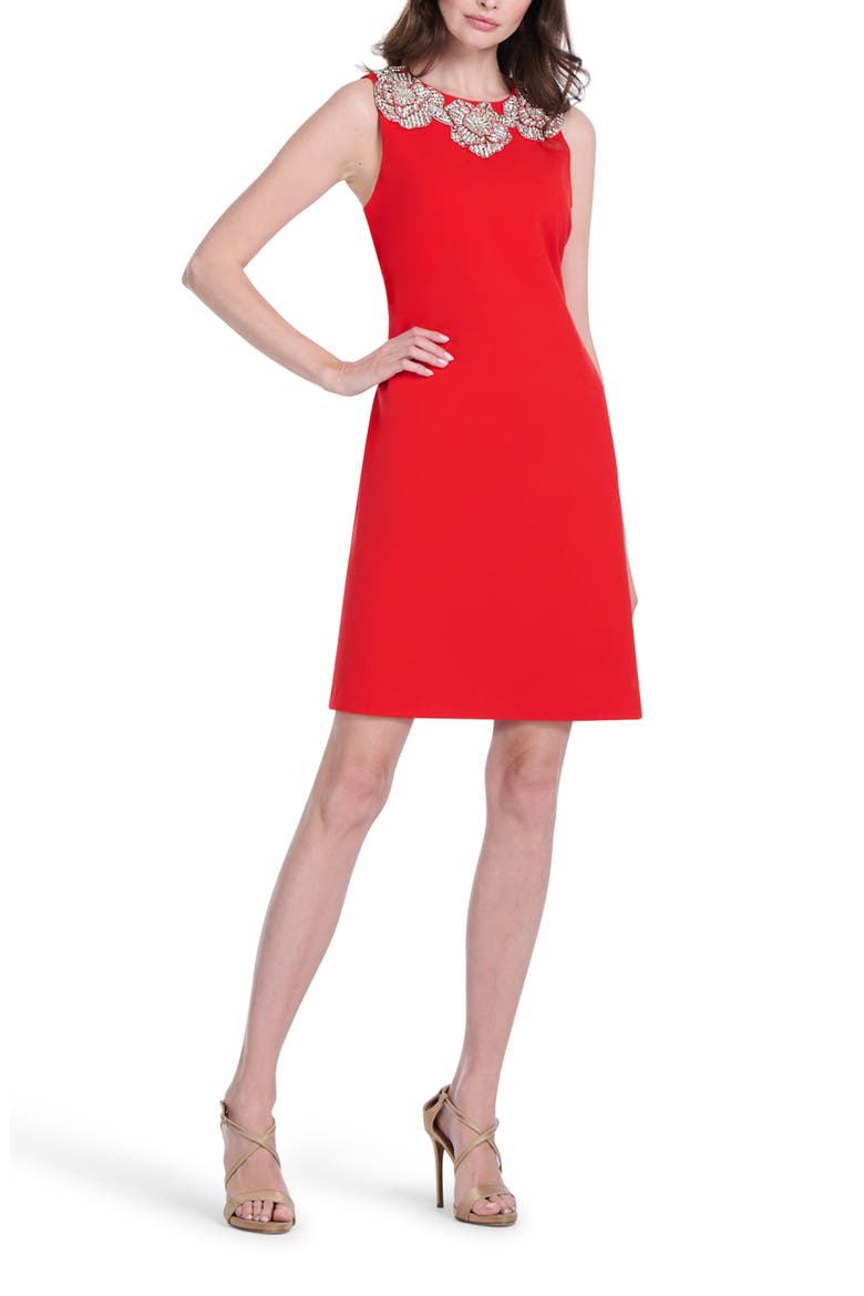 Crystal Floral Cocktail Shift Dress, Alternate, color, TOMATO