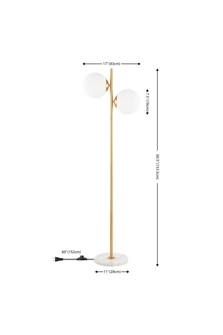Oscar 60.5" 2-Light Modern Parisian Candlestick Iron LED Floor Lamp, Brass Gold/White, Alternate, color, Brass Gold