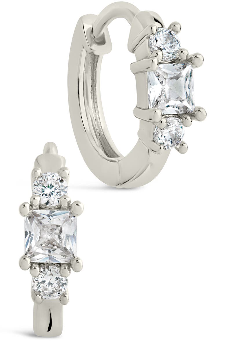 Sterling Forever Kendall Cubic Zirconia Huggie Hoop Earrings, Main, color, Silver