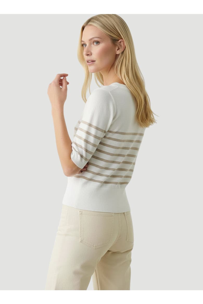 Stretch Linen Stripe Knit Three Quarter Sleeve Boatneck, Alternate, color, DESERT