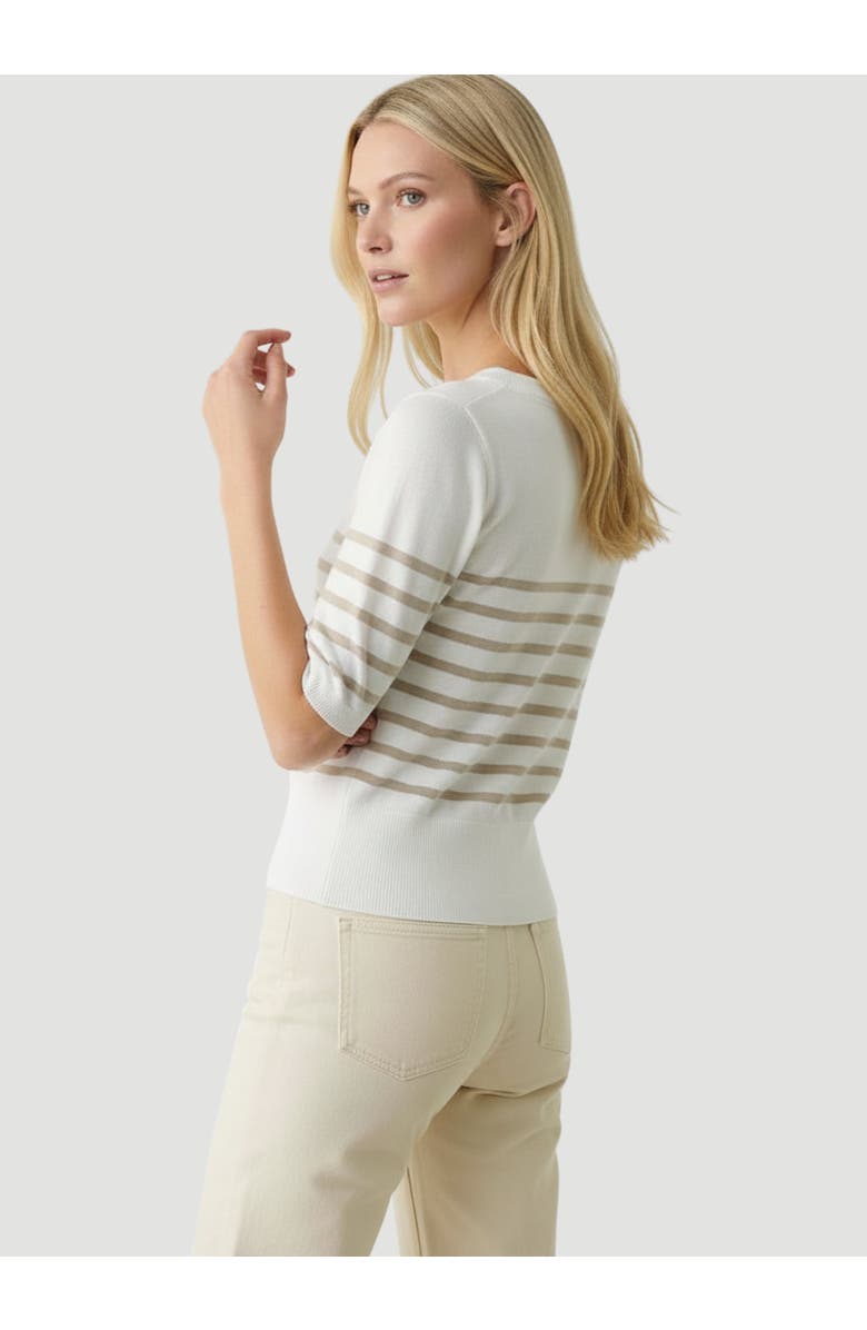 Majestic Filatures Stretch Linen Stripe Knit Three Quarter Sleeve Boatneck, Alternate, color, Desert