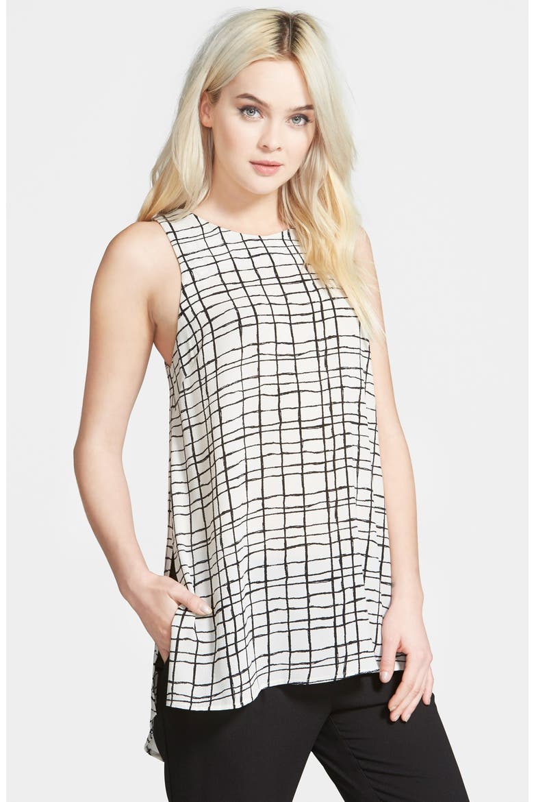 ASTR Print Side Slit Tunic, Main, color, WHITE/ BLACK