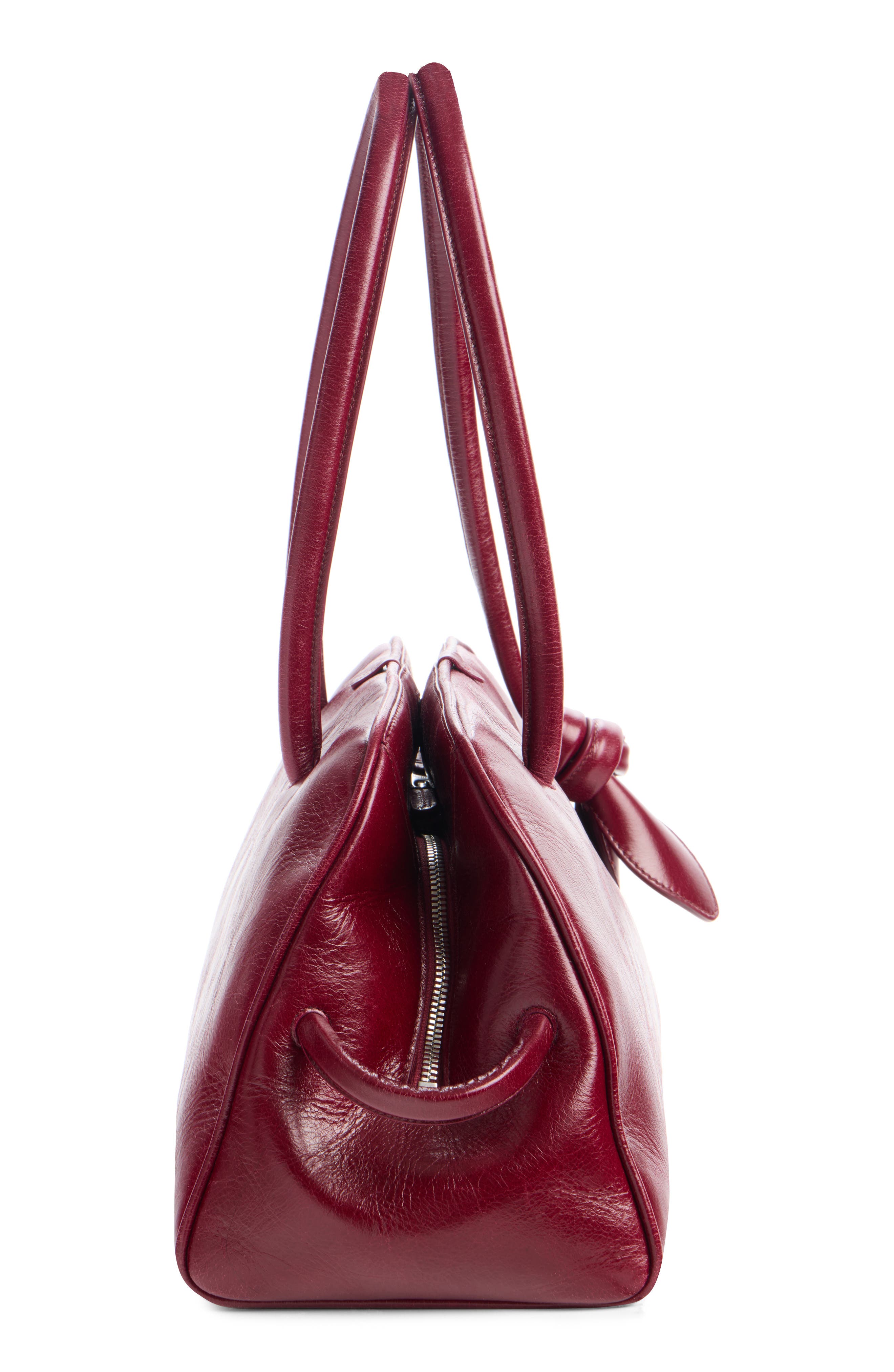 Jacquemus Le Turismo Leather Bowling Bag, Alternate, color, Burgundy 490