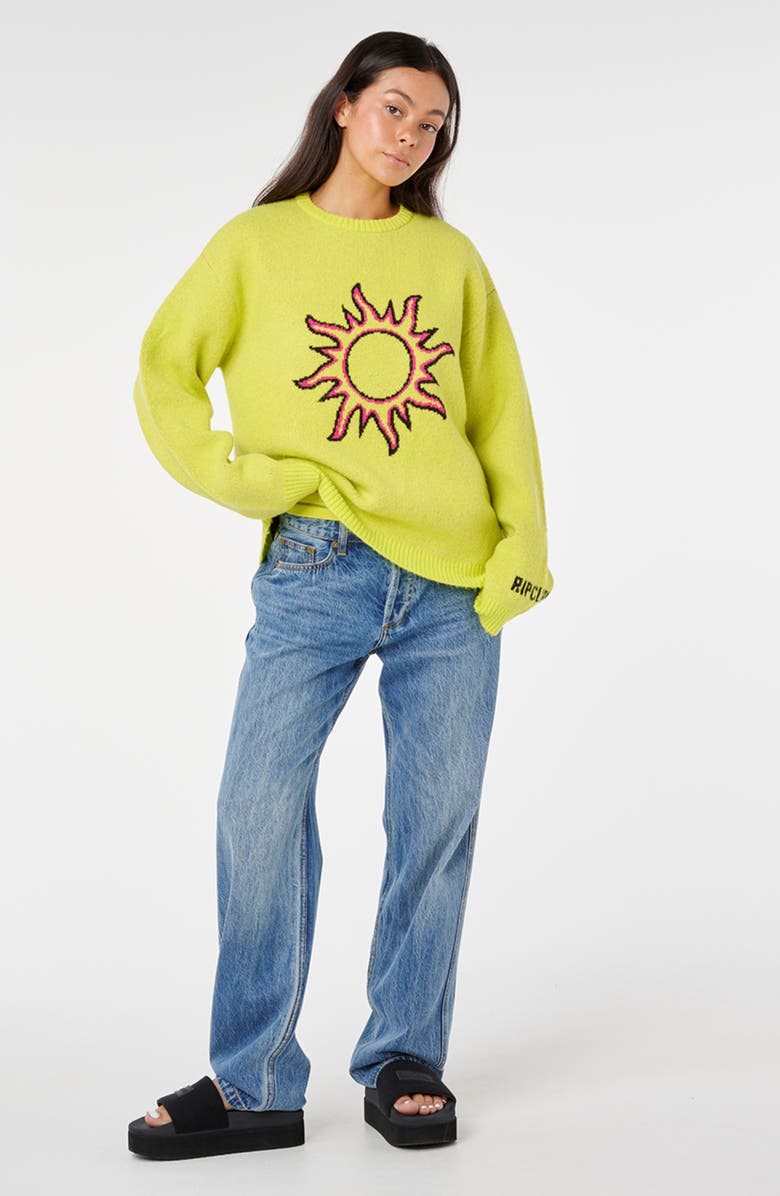 Rip Curl Sol Graphic Knit Relaxed Sweater, Alternate, color, Light Chartreuse