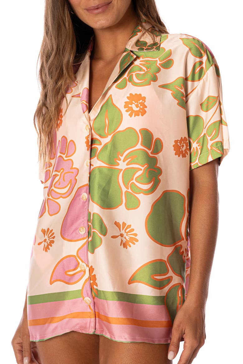 Floating Blooms Noise Cover-Up Shirt, Main, color, BEIGE FLORAL