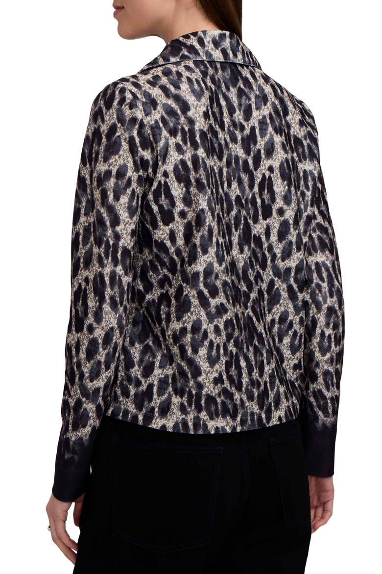 Talia Cheetah Print Crepe Knit Long Sleeve Polo, Alternate, color, BLACK/ MULTI