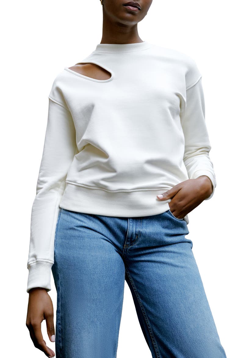 Bartlett Cutout Cotton Sweatshirt, Main, color, OFF WHITE