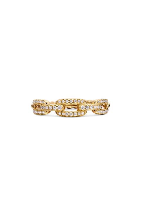 Stax Chain 18K Gold Pavé Chain Link Ring with Diamonds, 4.5mm