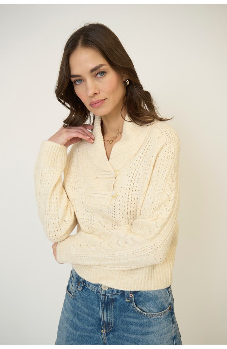 Central Park West Rayna Shawl Collar Pointelle Cable Pullover, Main, color, Ivory