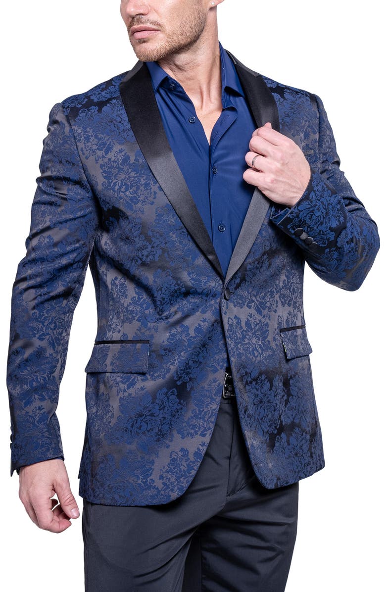 Maceoo Tesla Ascension2169 Blue Floral Jacquard Dinner Jacket, Alternate, color, Blue
