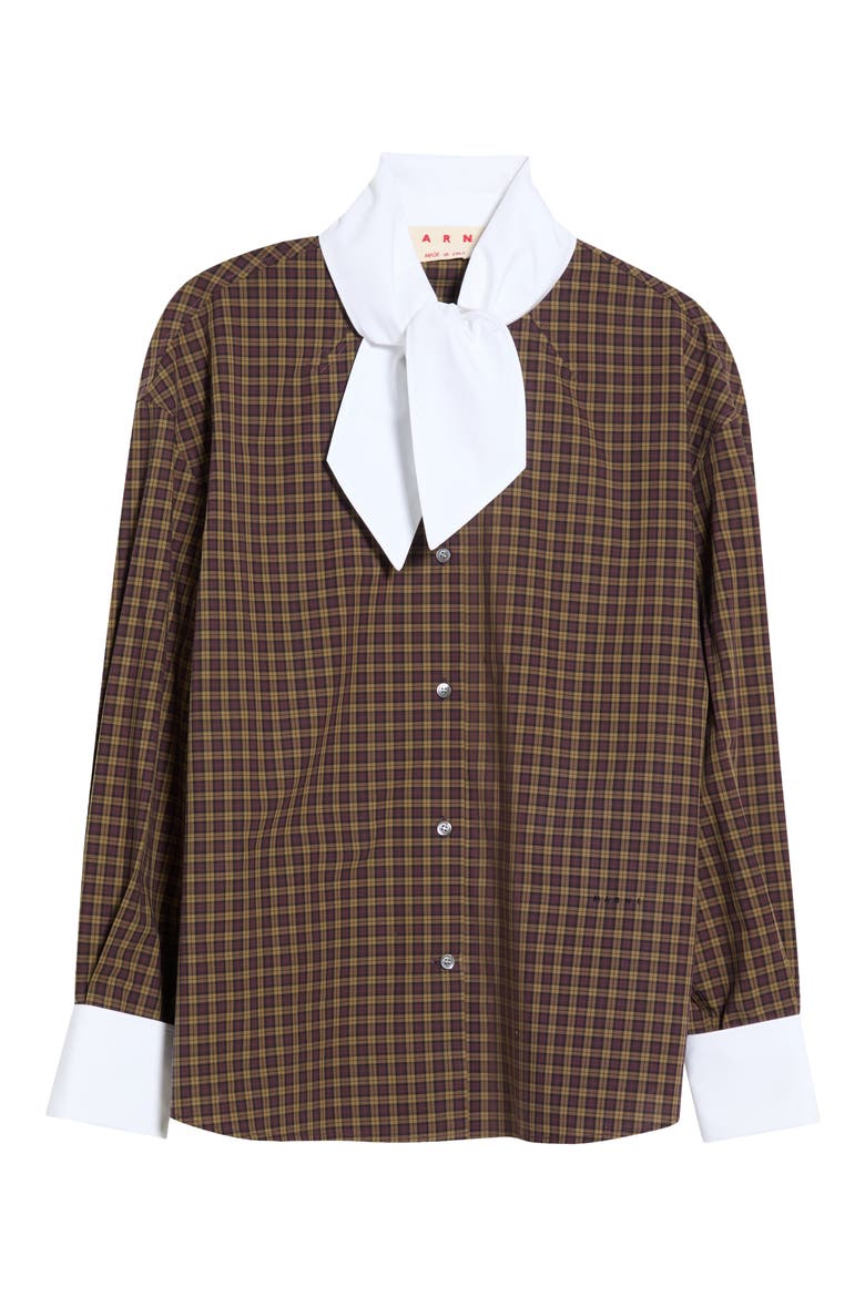 Check Cotton Poplin Button-Up Shirt, Main, color, CHM61 TEAK