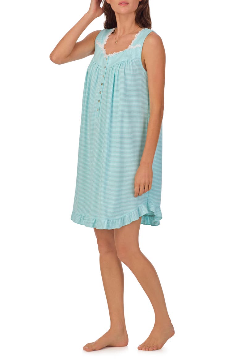 Stripe Short Sleeveless Knit Nightgown, Alternate, color, AQUA STRIPE