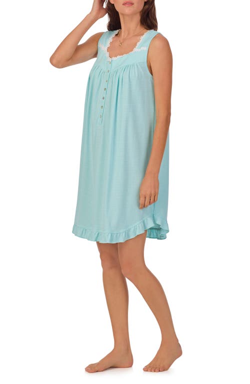 Eileen West Stripe Short Sleeveless Knit Nightgown In Aqua Stripe