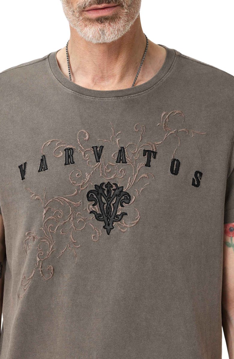 John Varvatos Embroidered Monogram Organic Cotton T-Shirt, Alternate, color, Flagstone Grey