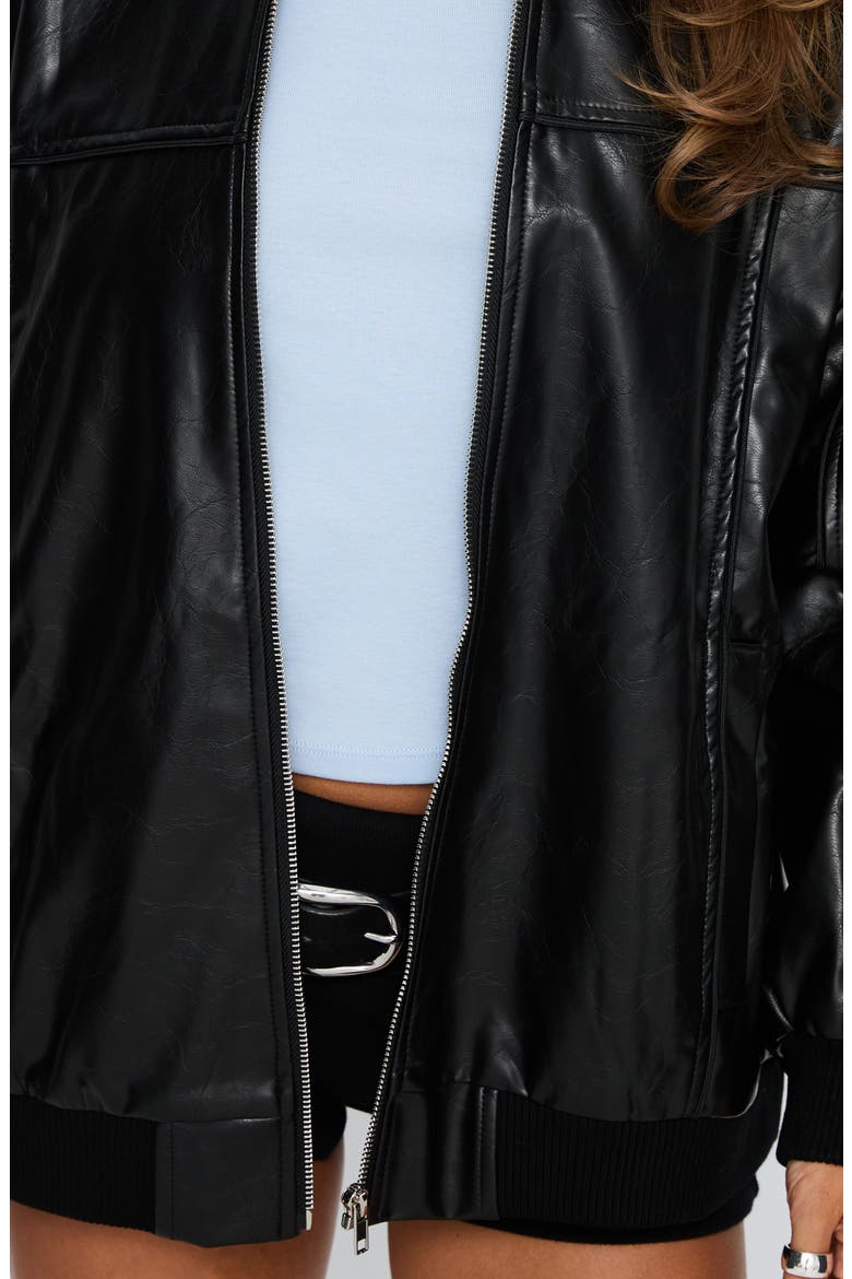 Believe It Faux Leather Bomber Jacket, Alternate, color, BLACK