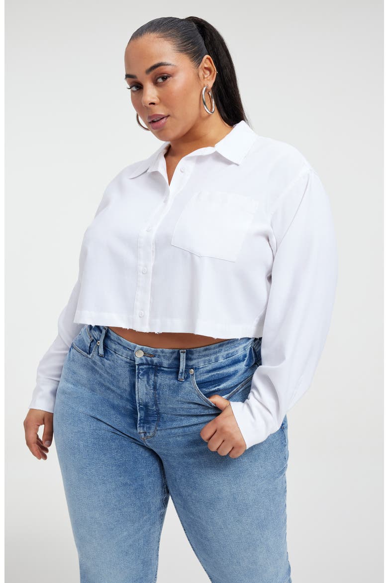Distressed Cotton Blend Crop Shirt, Alternate, color, WHITE001