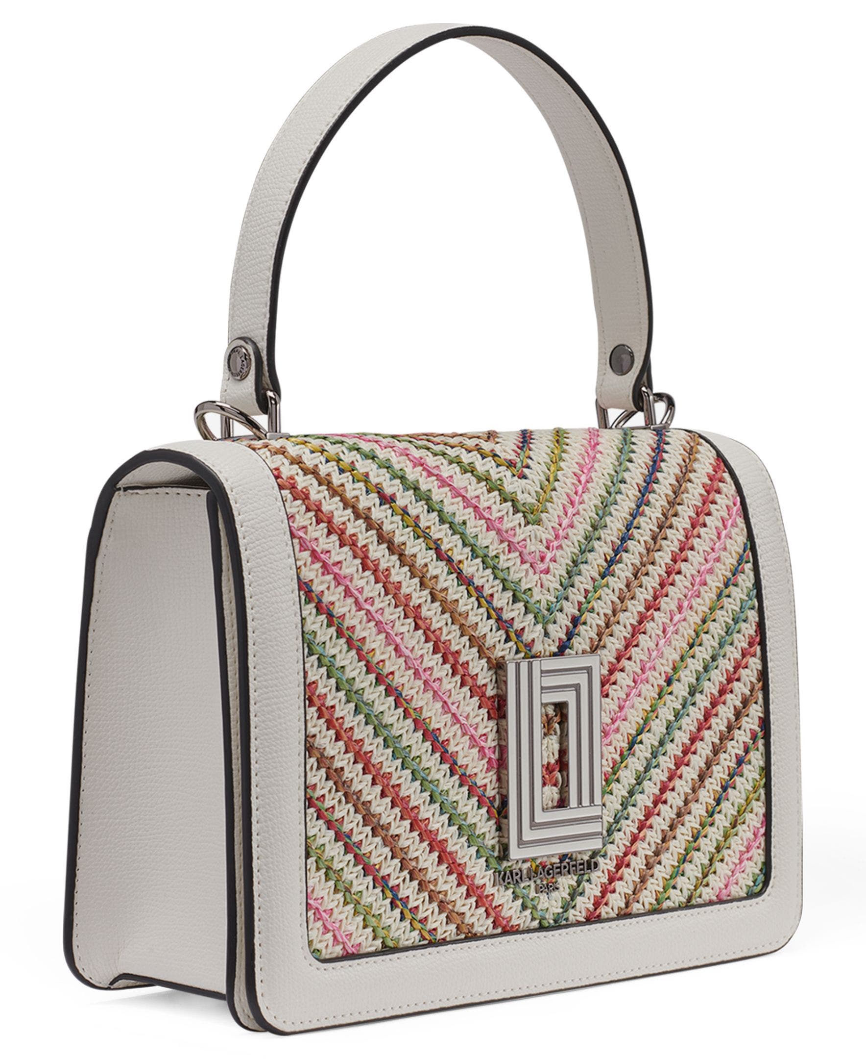 KARL LAGERFELD PARIS Simone Chevron Raffia Satchel, Alternate, color, Multi Combo