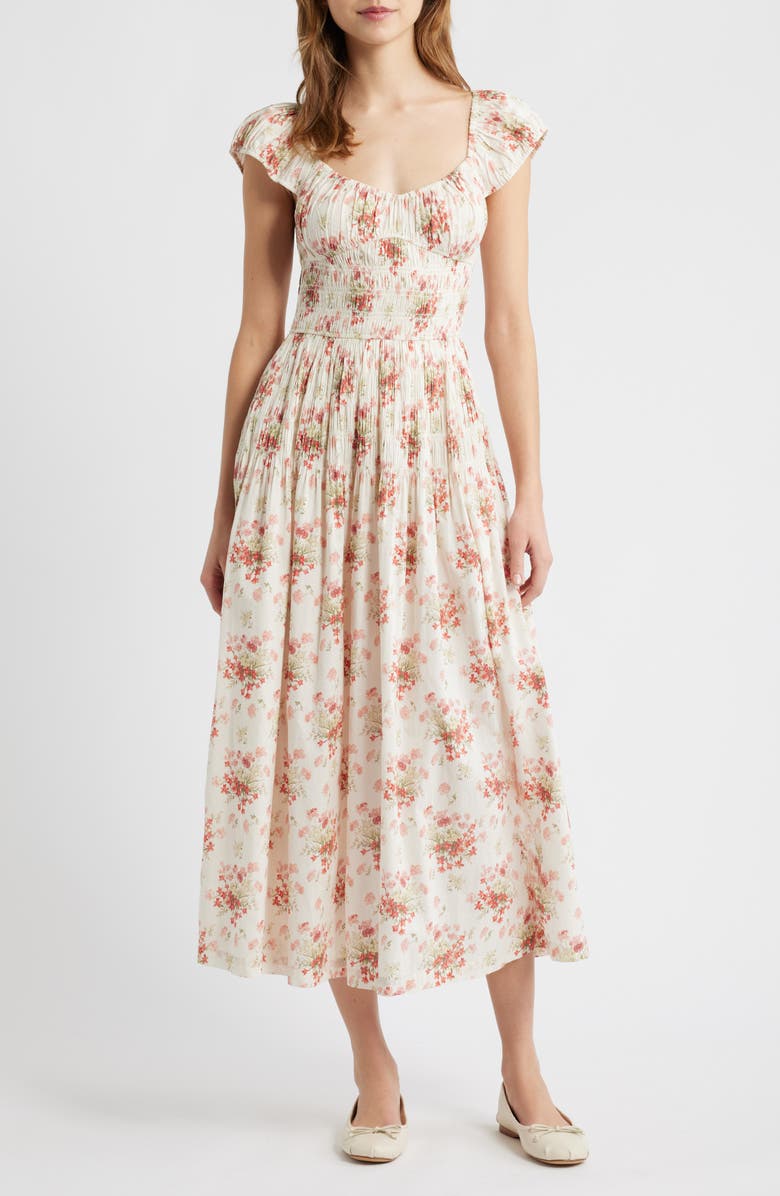 DÔEN Quinette Organic Cotton Voile Midi Dress, Main, color, Lantana Floral