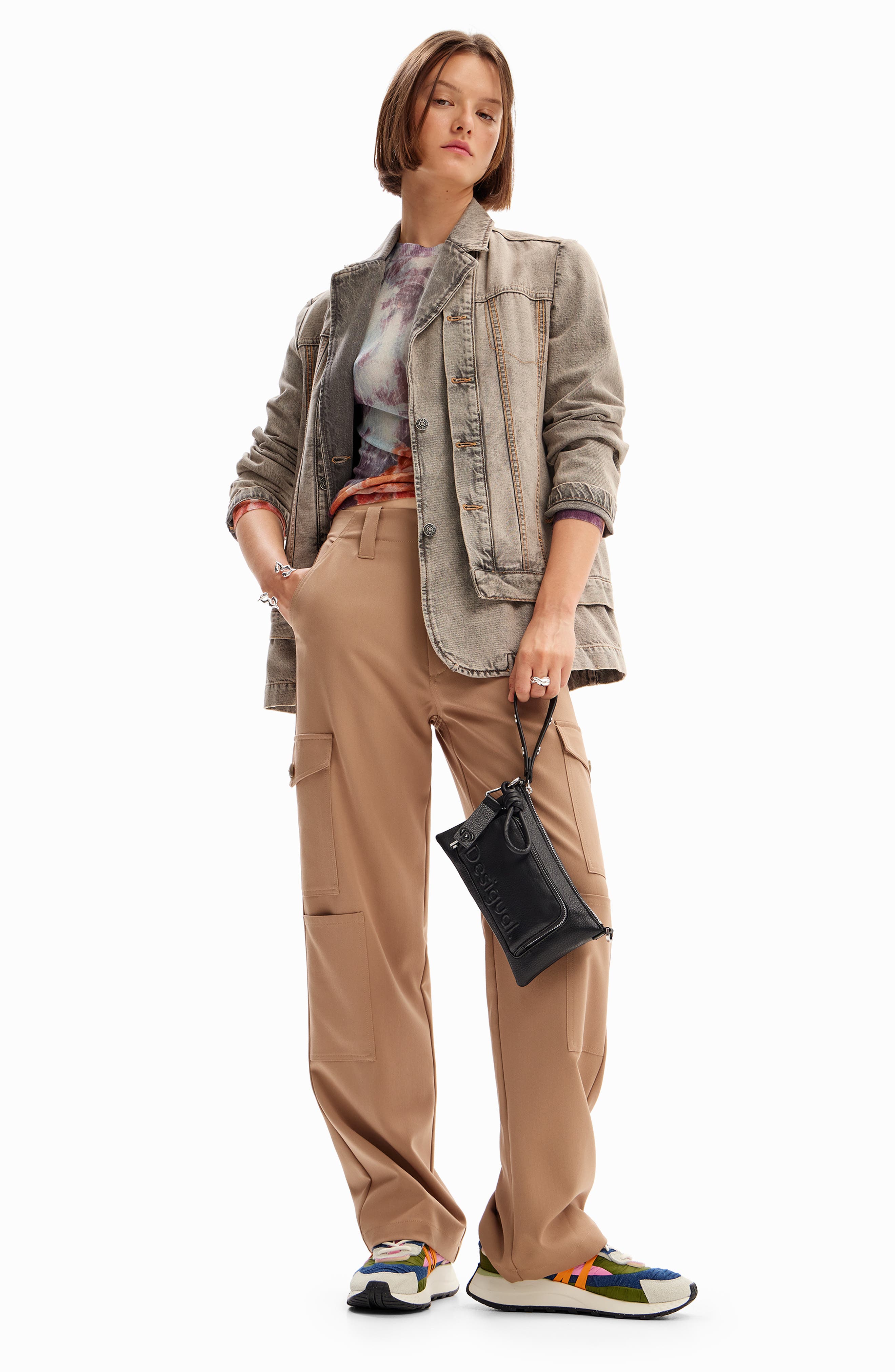 Desigual Half Logo Faux Leather Shoulder Bag, Alternate, color, Black