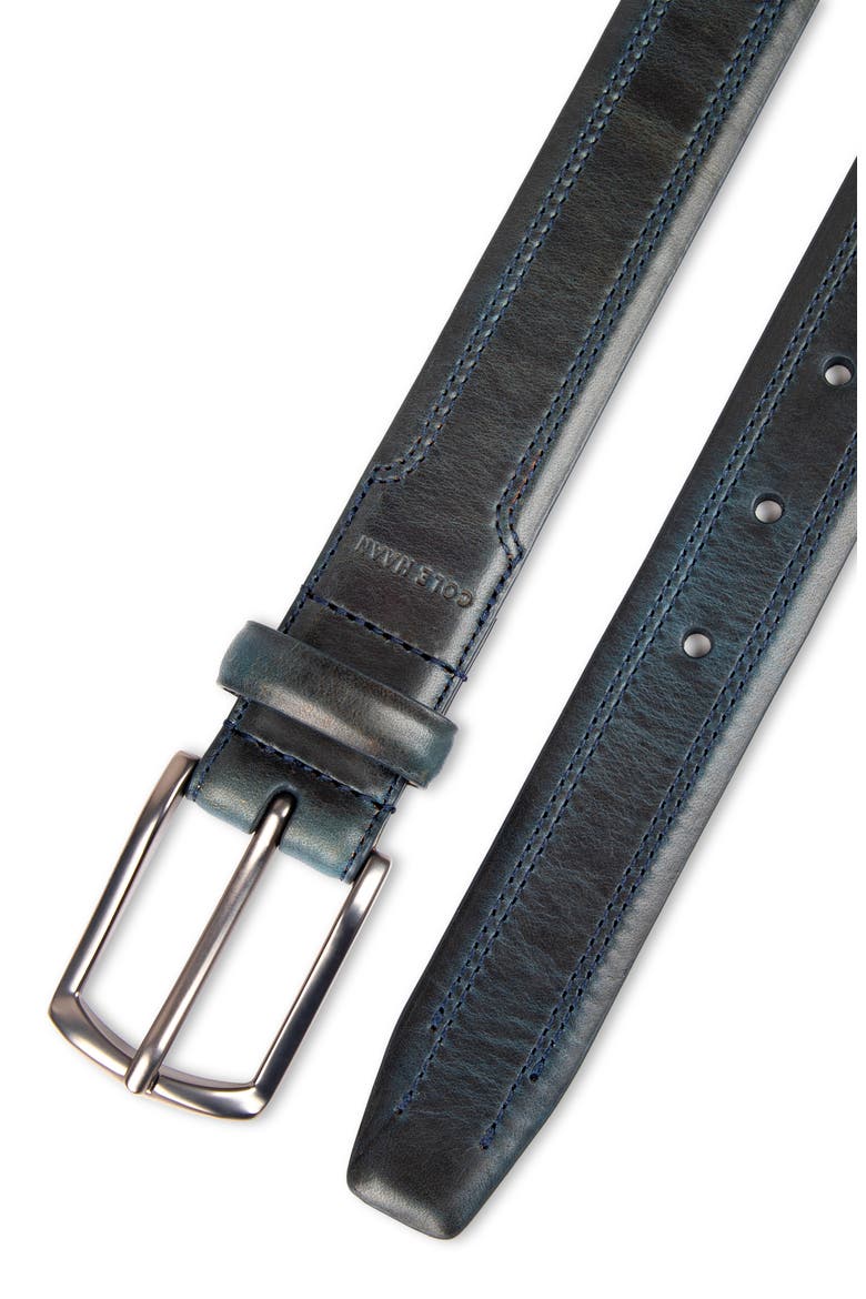 Fes Stitch Leather Belt, Alternate, color, NAVY