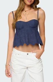 EDIKTED Emme Cotton Eyelet Crop Top